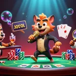 Experience thrilling gameplay with 8kbet in a vibrant casino scene featuring hyenas.