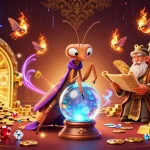 Experience the magic of pub88 with a dynamic casino scene featuring fortune tellers and treasure elements.