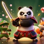 Engage in exhilarating online gaming at ibn with a fierce samurai panda and magical characters.