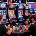 Engaged UK players at a credit card casino gaming table, experiencing excitement with slots and bonuses from https://euf.co.uk.