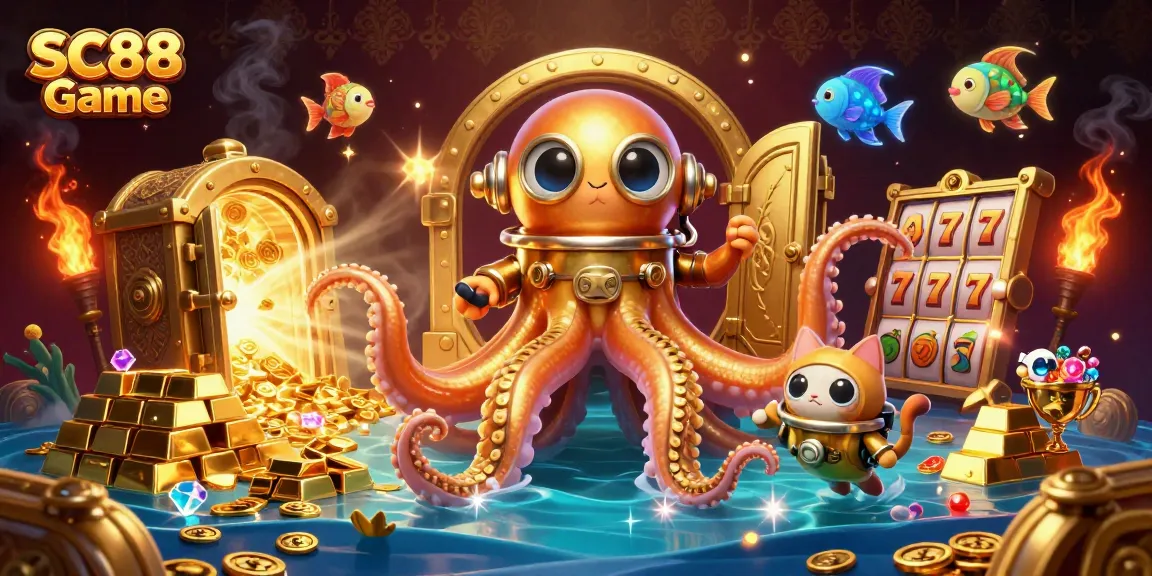 Experience thrilling wins with SC88 Game's adventurous ocean of treasures in this vibrant casino scene.