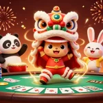 Win big at trang chủ 8xbet with vibrant 3D casino illustration featuring a lively lion dance.