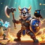 Experience thrilling games at CM88 with a Viking warrior and dragon in an epic casino setting.
