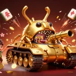 Engage with the thrill of a credit card casino experience featuring a vibrant digital illustration of a miniature casino within a golden tank.