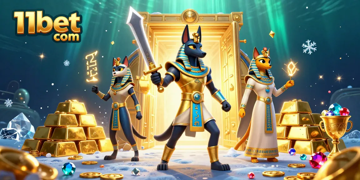 Engage with the excitement of 11bet com as Anubis and Bastet illuminate a treasure chest.