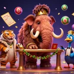 Experience fun with казино лакибир as a cartoon mammoth bouncer checks IDs amid colorful lottery elements.