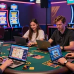 Enthusiastic players engaged in credit card casinos online, showcasing diverse gaming experiences and vibrant casino atmosphere.