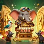 Spin the golden slot machine at казино лакибир, surrounded by treasures and steampunk elements.